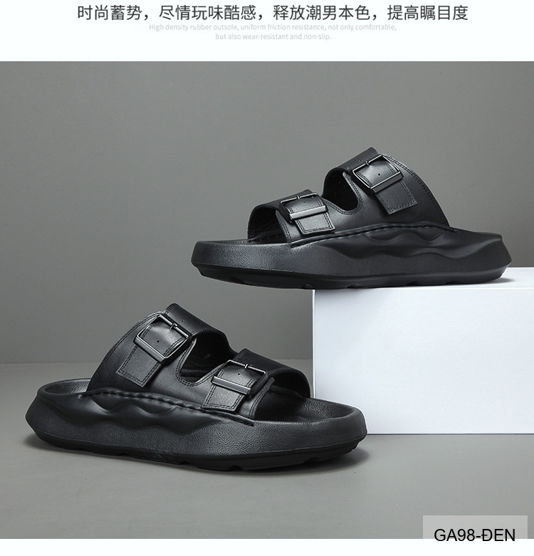 GA98 - Dép xỏ ngón nam đế dày thời trang, da bò mềm, hai quai khóa kim loại, màu Xanh Lá Cây và Đen_thumbnail_23