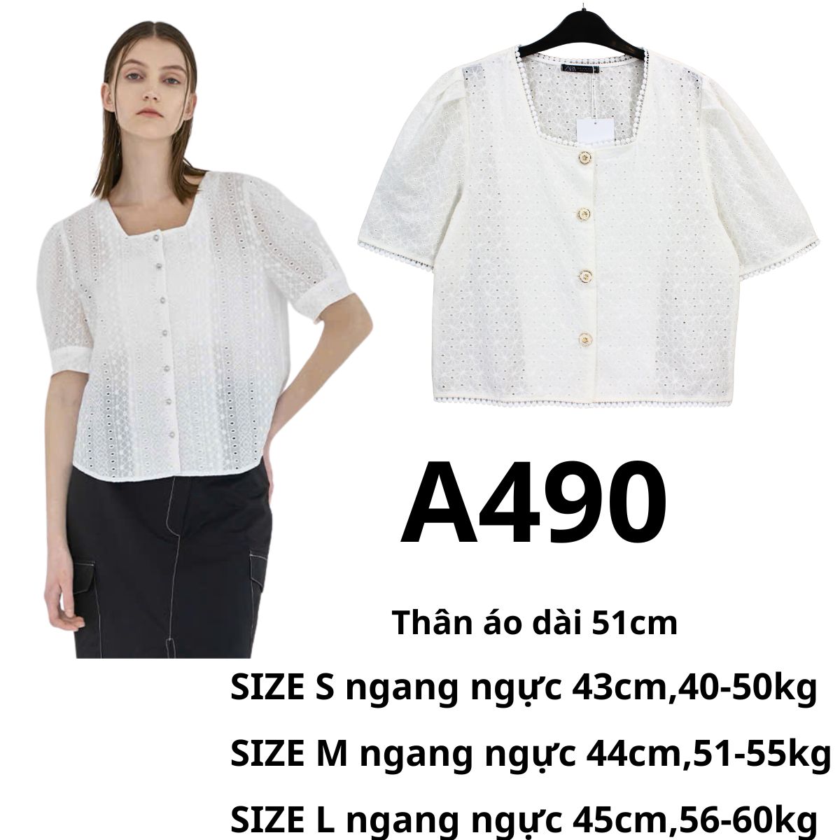 A490 - Áo cotton thêu trắng