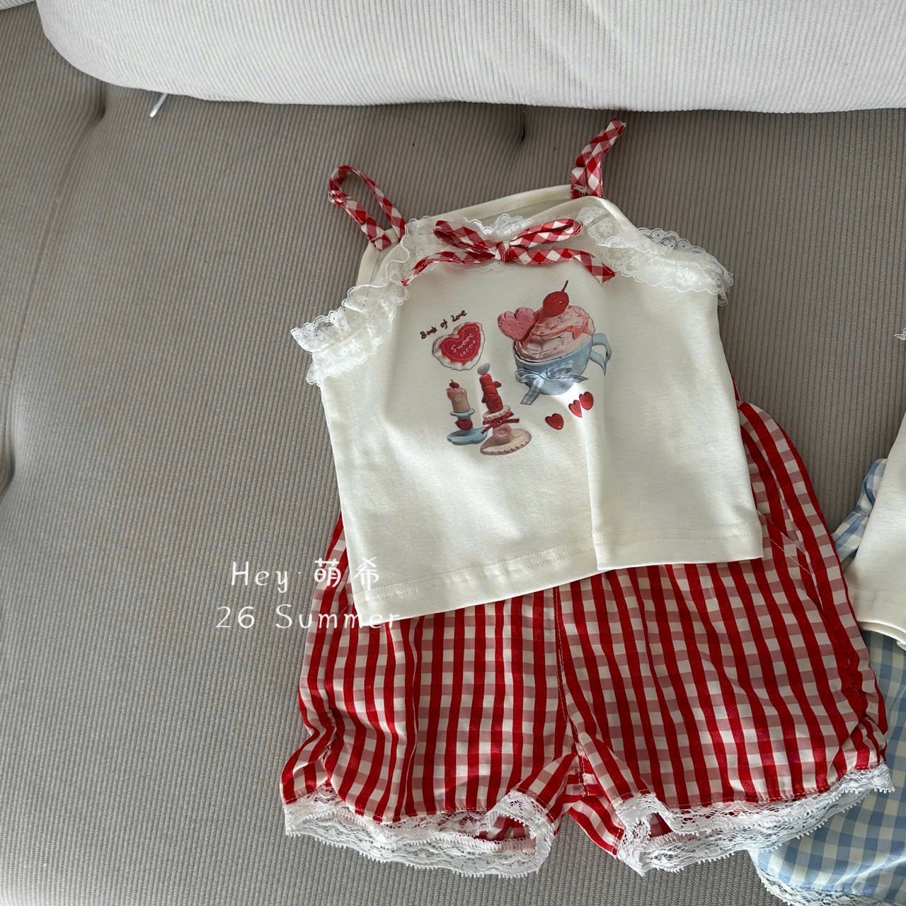 (E143) Set áo 2 dây kèm quần caro đỏ hãng HMX