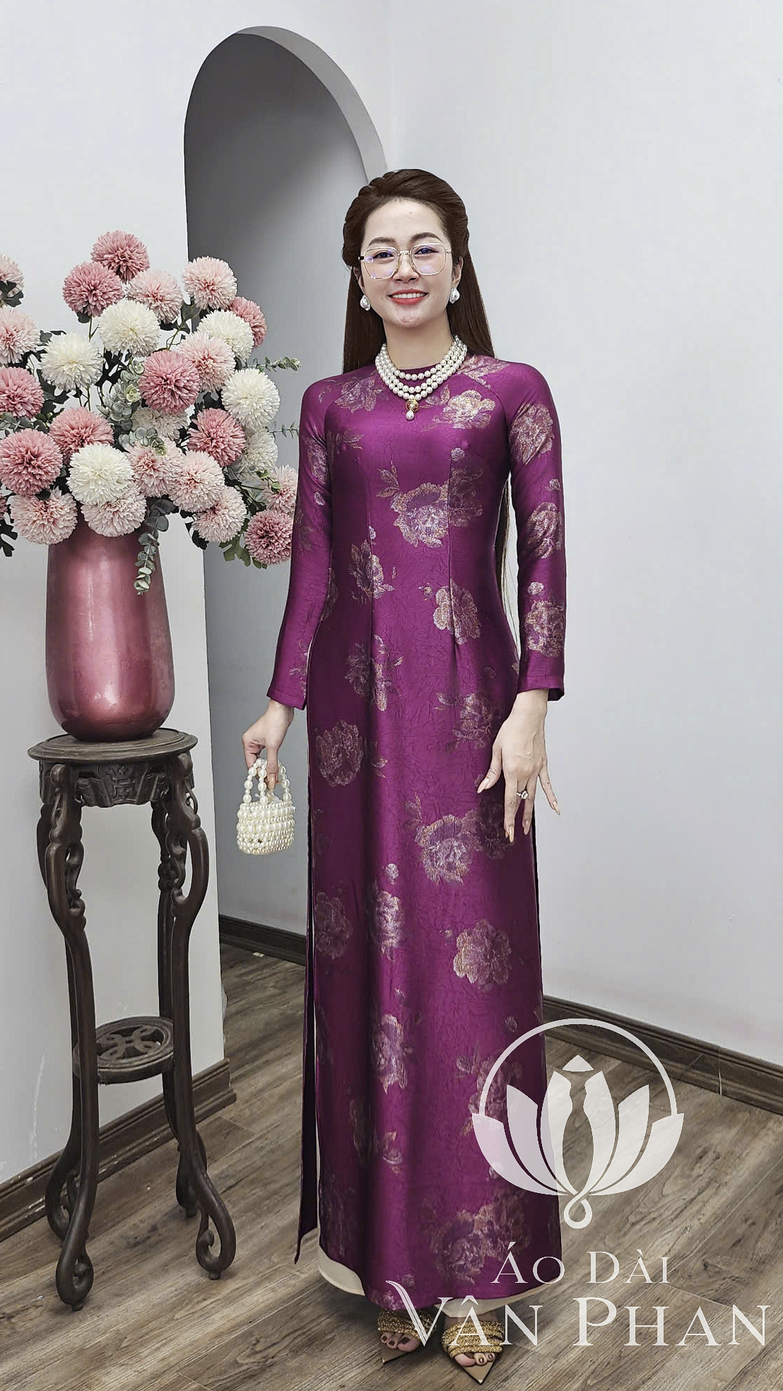 A3149 áo dài vải dubai tím