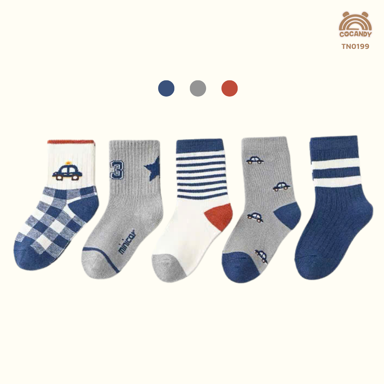 Set 5 đôi tất đôi XÁM ô tô phối BE