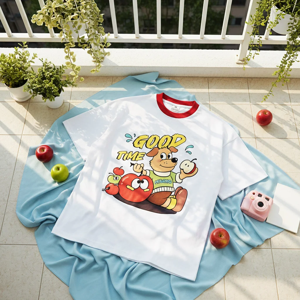 Áo thun boxy phối cổ Gấu táo đỏ Miucho 3153_thumbnail_6