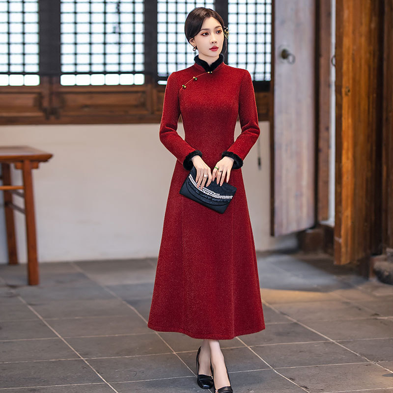 [MS000034] 🔥 Đầm Áo Dài Cách Tân Thu Đông Sang Trọng Cho Mẹ