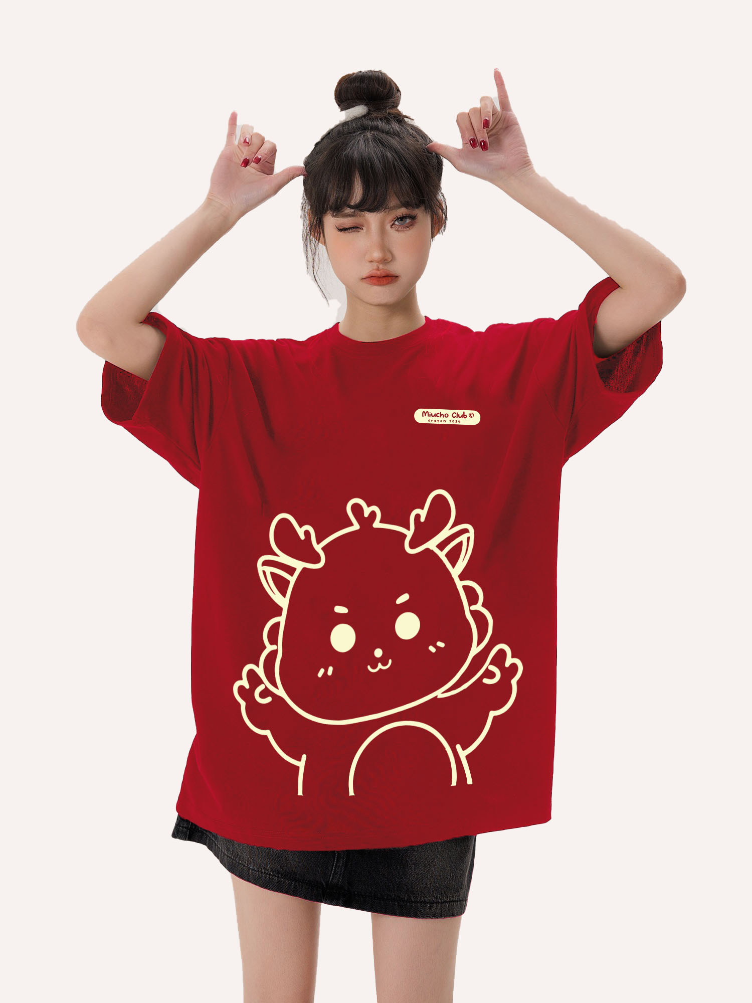 Áo thun in hình rồng local brand form rộng ATD743 Miucho cotton cổ tròn in graphic_thumbnail_17