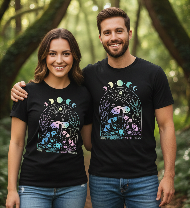 Moon Phases Mushroom Shirt - Witchy Cottagecore Tee Botanical Celestial Hoodie Anxiety Gift Mycology