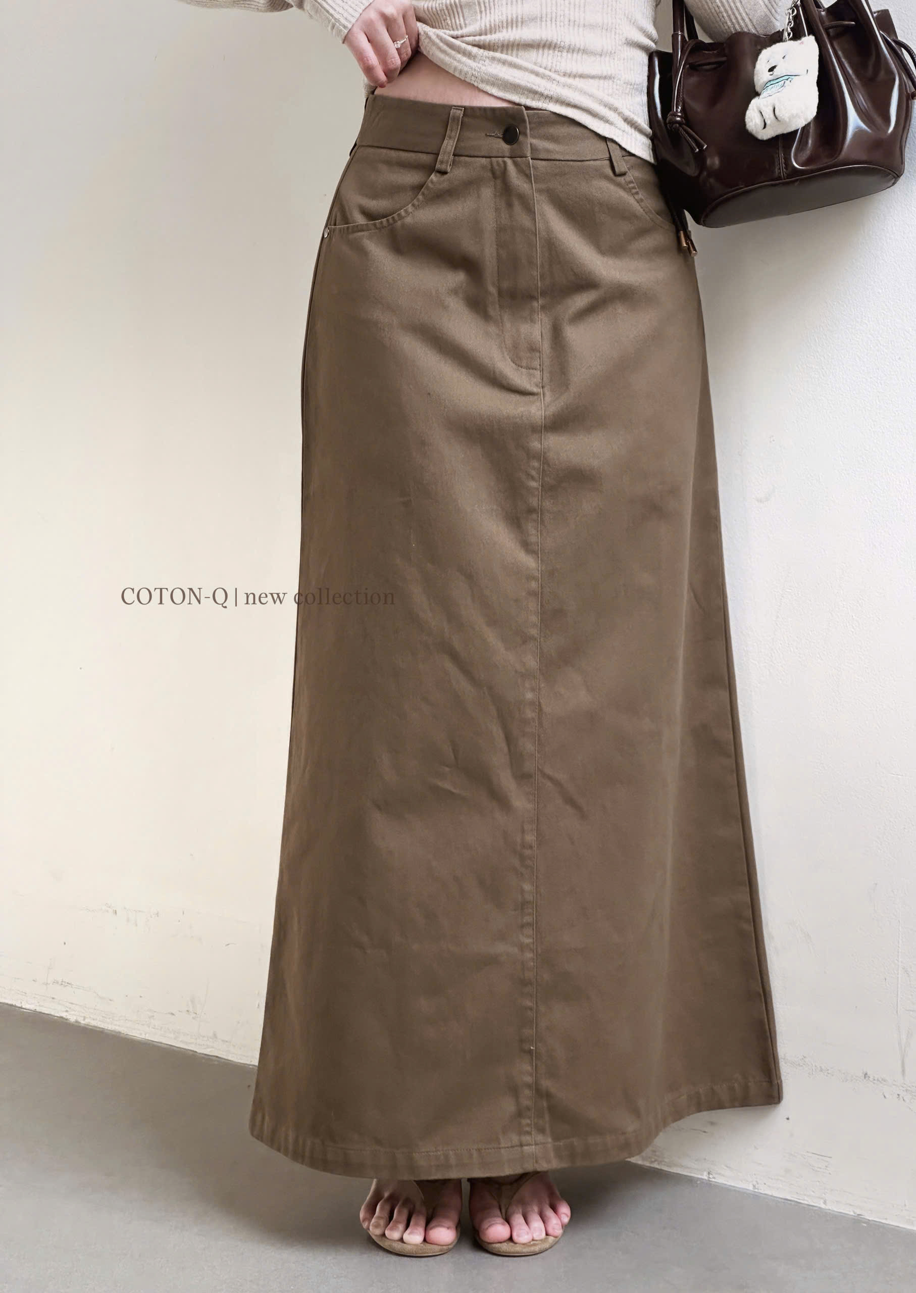 Chân váy dài Coton Q kaki xẻ sau ( BE )_thumbnail_14
