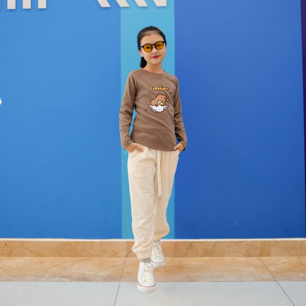 Đồ bộ dài tay bé gái chất liệu Thun Borip in hình BST Capybara - Loza Kids BA001_thumbnail_2