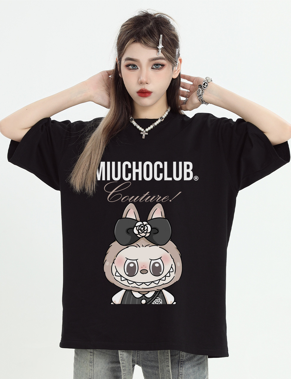 Áo thun labubu form rộng nhiều màu sắc ATD1471 Miucho tay ngắn cổ tròn in mix_thumbnail_6