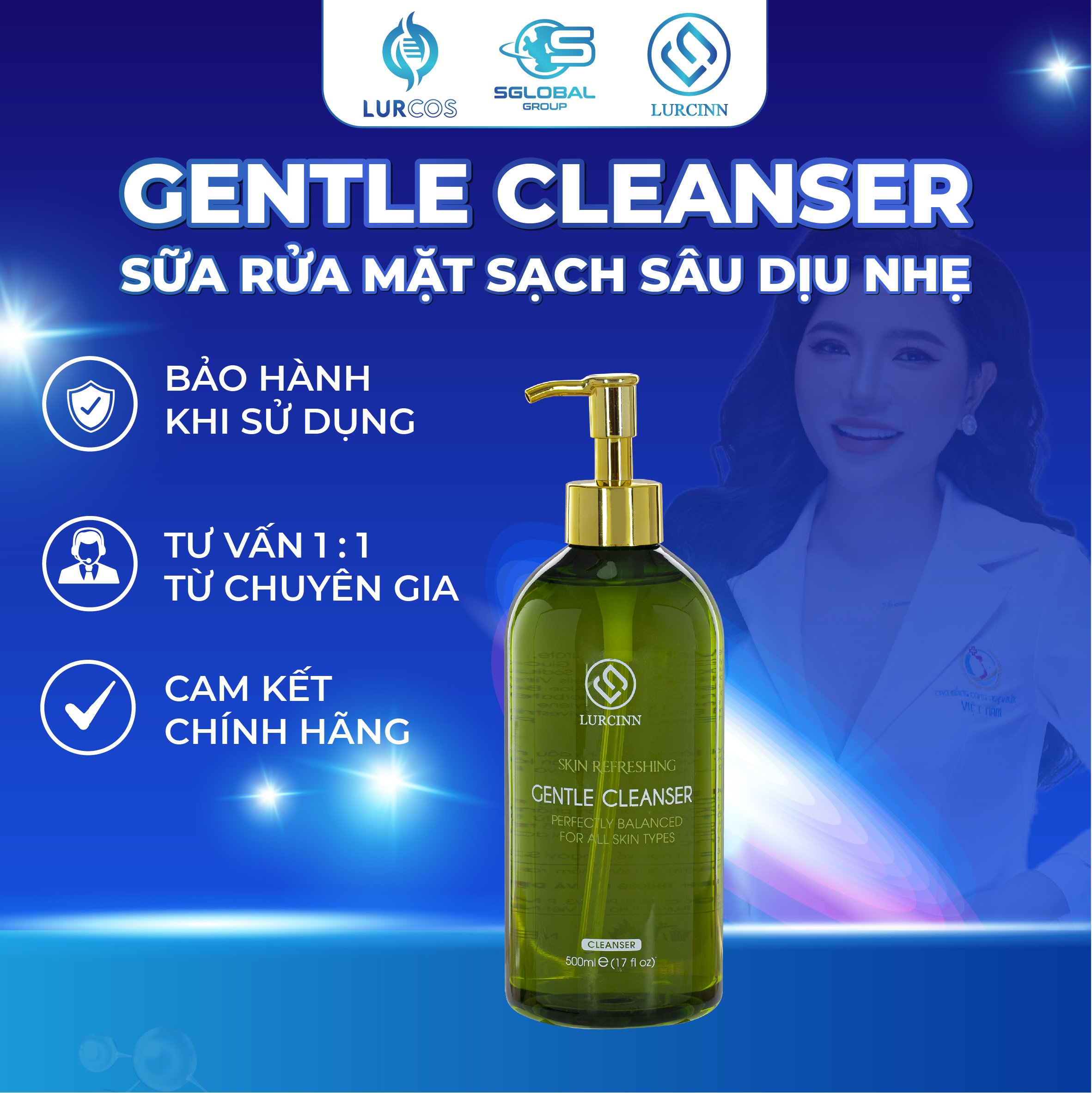 Sữa Rửa Mặt Lurcinn Gentle Cleanser Làm Sạch Sâu Salon 500ml