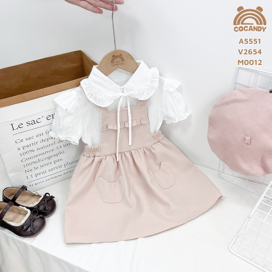 Váy yếm nhung HỒNG 2 túi ngực bèo_thumbnail_1