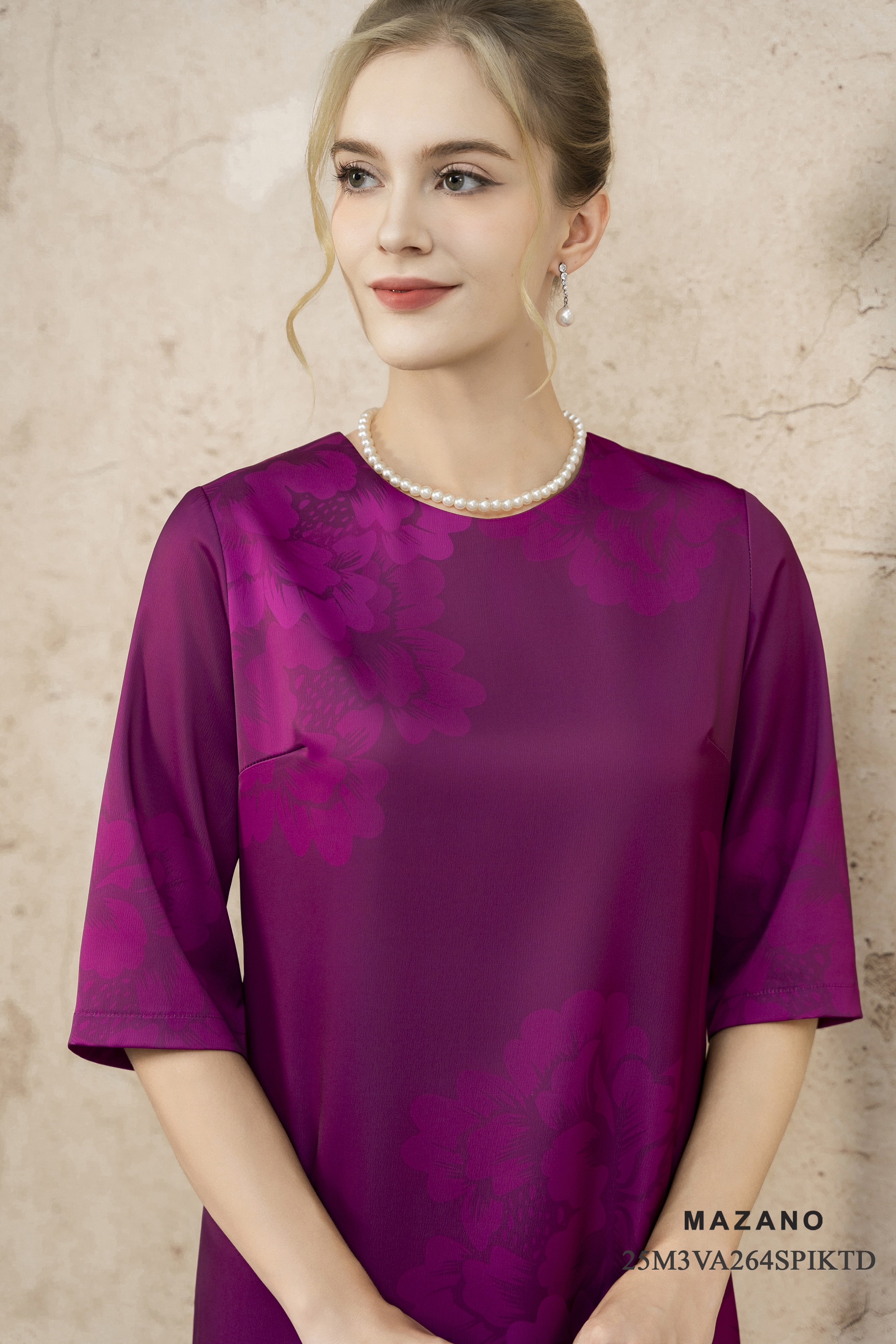 Váy Đầm Suông Vải thô dày Hoạ tiết  in chìm Cổ tròn Tay lỡ Dài đến bắp chân_thumbnail_2