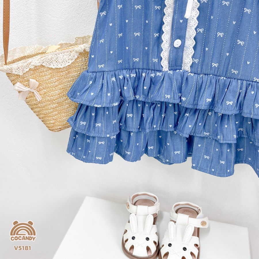 Váy cộc XANH nơ nhỏ bẻ viền ren phối nơ_thumbnail_3