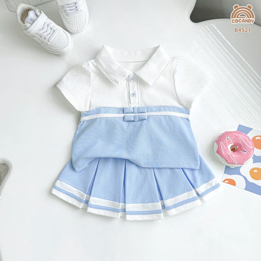 Bộ cộc XANH DƯƠNG phối trắng 2 nơ + chân váy_thumbnail_1