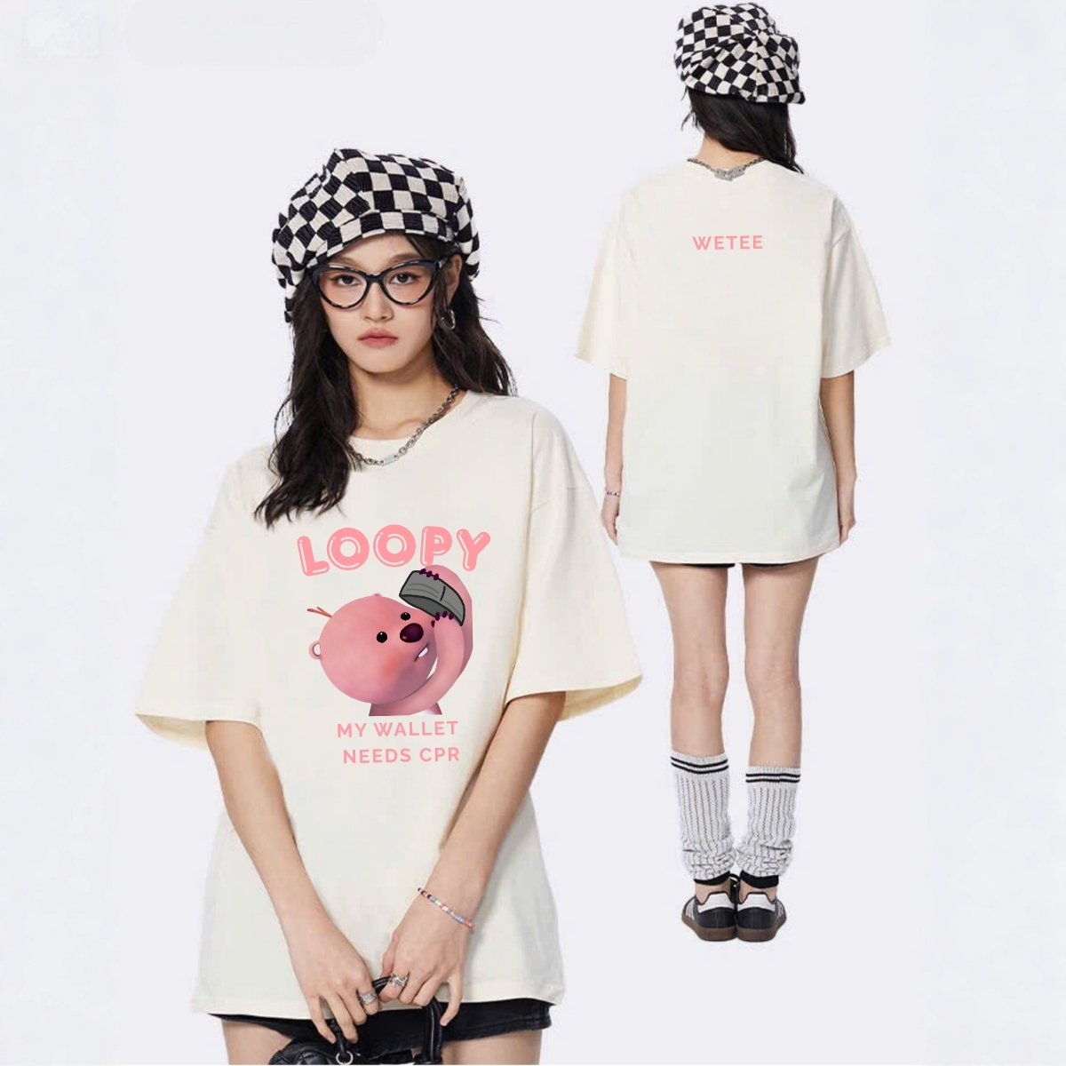 Áo thun unisex UX30-1131 hình LOOPY hồng dáng oversized local brand WETEE_thumbnail_0
