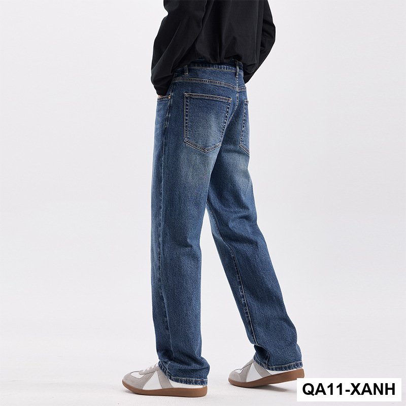 Quần jean xanh cổ điển của Mỹ nam mùa thu đông mới hợp thời trang quần ống rộng dáng ôm vừa vặn giặt hơi loe quần dài_thumbnail_4