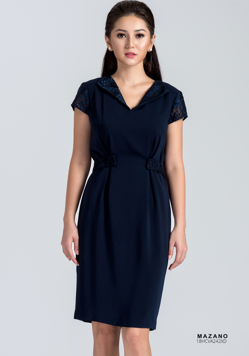 Váy xanh phối đai eo cổ V_thumbnail_2