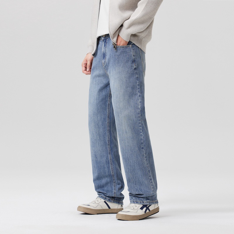 Quần jean thẳng co giãn phong cách retro Mỹ dành cho nam mùa thu phong cách mới quần dài ống rộng rộng rãi mùa thu đông_thumbnail_3