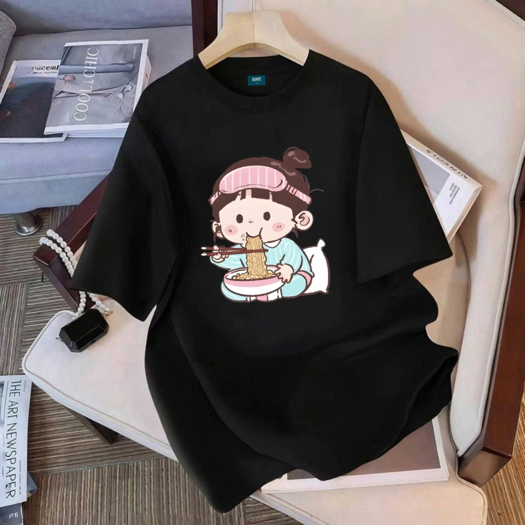 Áo thun unisex UX30-1185 bé gái ăn mì dáng oversized local brand WETEE