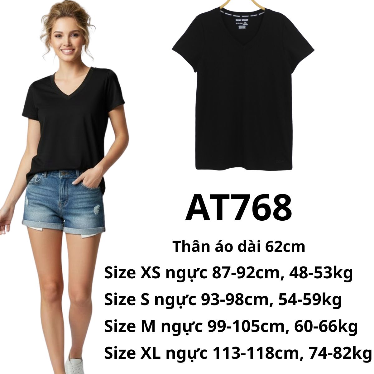 AT768 - Áo thun đen cổ V DK