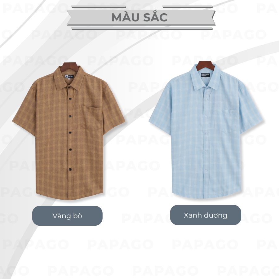 Áo sơ mi nam trung niên PAPAGO tay ngắn lai ngang sọc caro vải xô đũi - P23SNCR002_thumbnail_4