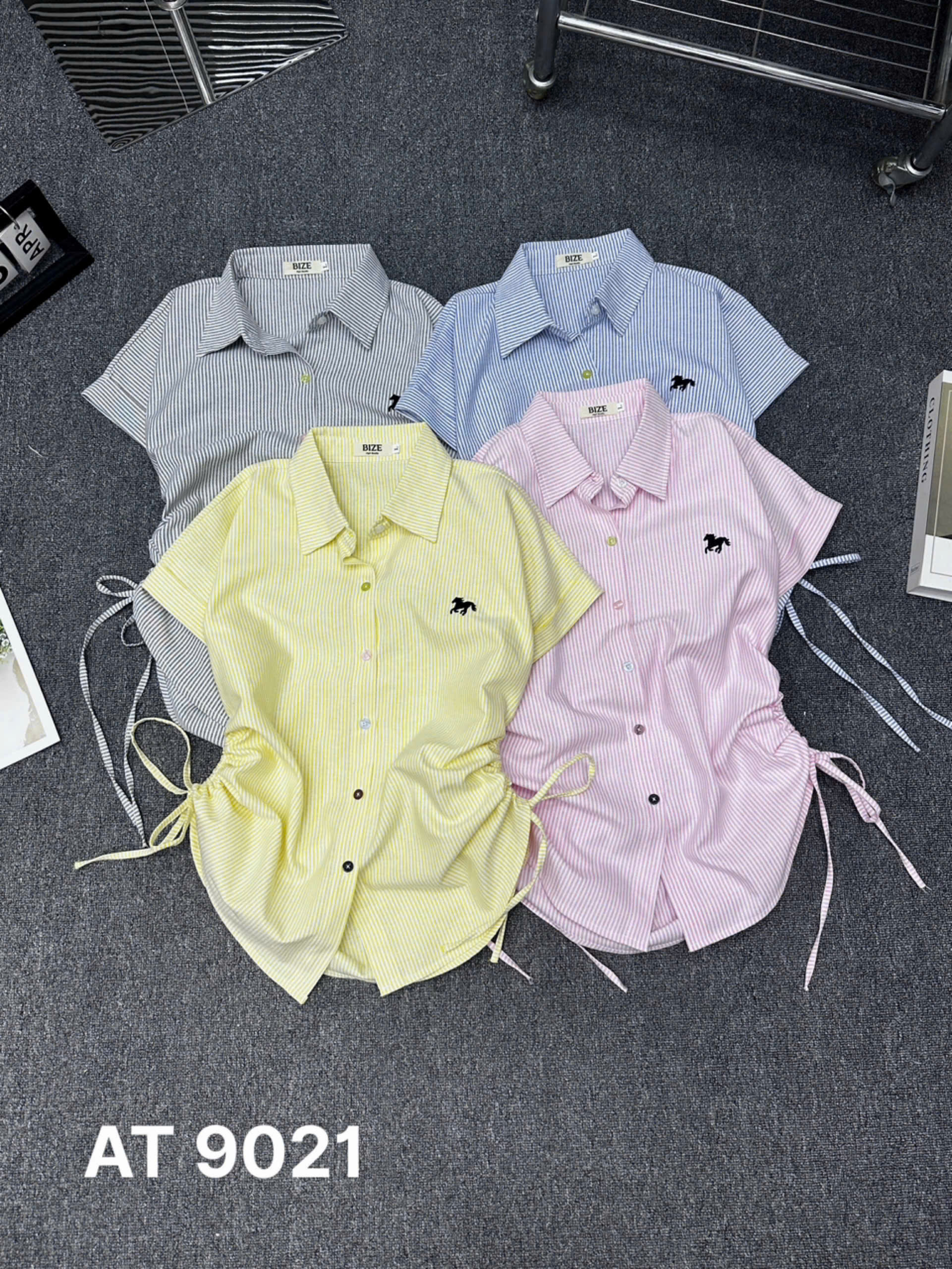 Áo sơ mi sọc thêu 3D rút eo bigsize AT9021 dành cho nàng mũm mĩm từ 55-90kg