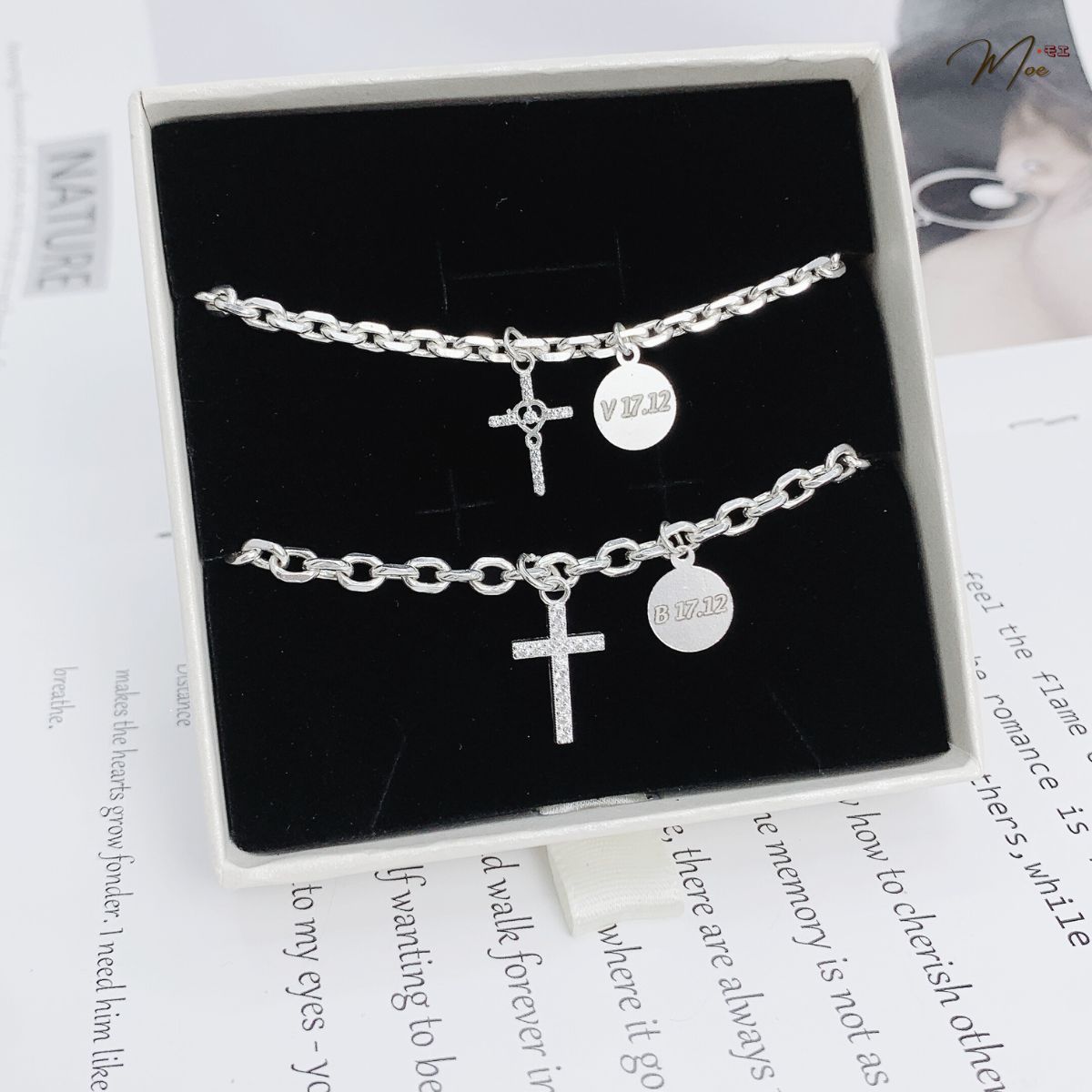 ĐT46 - Lắc tay đôi họng xích thánh giá kèm charm khắc theo yêu cầu