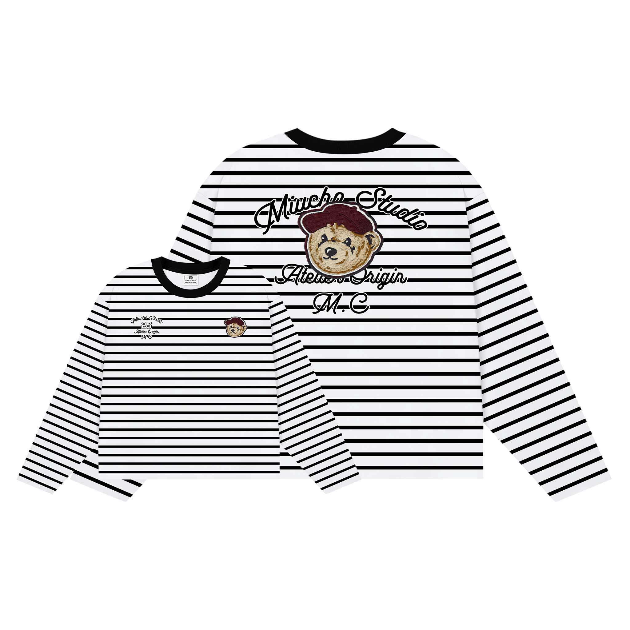 Áo thun form boxy Miucho Studio vải bo rip dày dặn thoáng mát cổ tròn tay dài kẻ sọc mix màu 2704_thumbnail_0