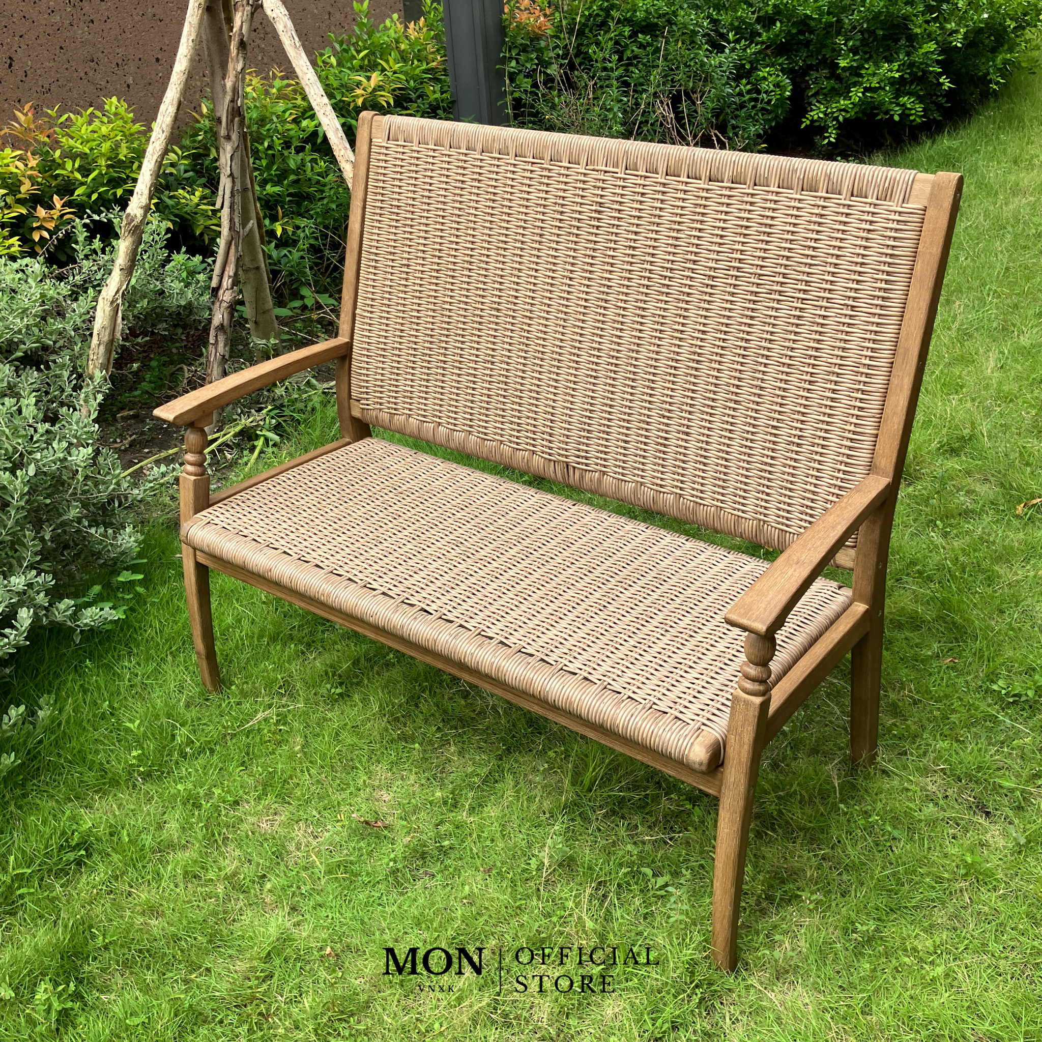 GHẾ BENCH PANAMA GỖ TEAK ĐAN MÂY
