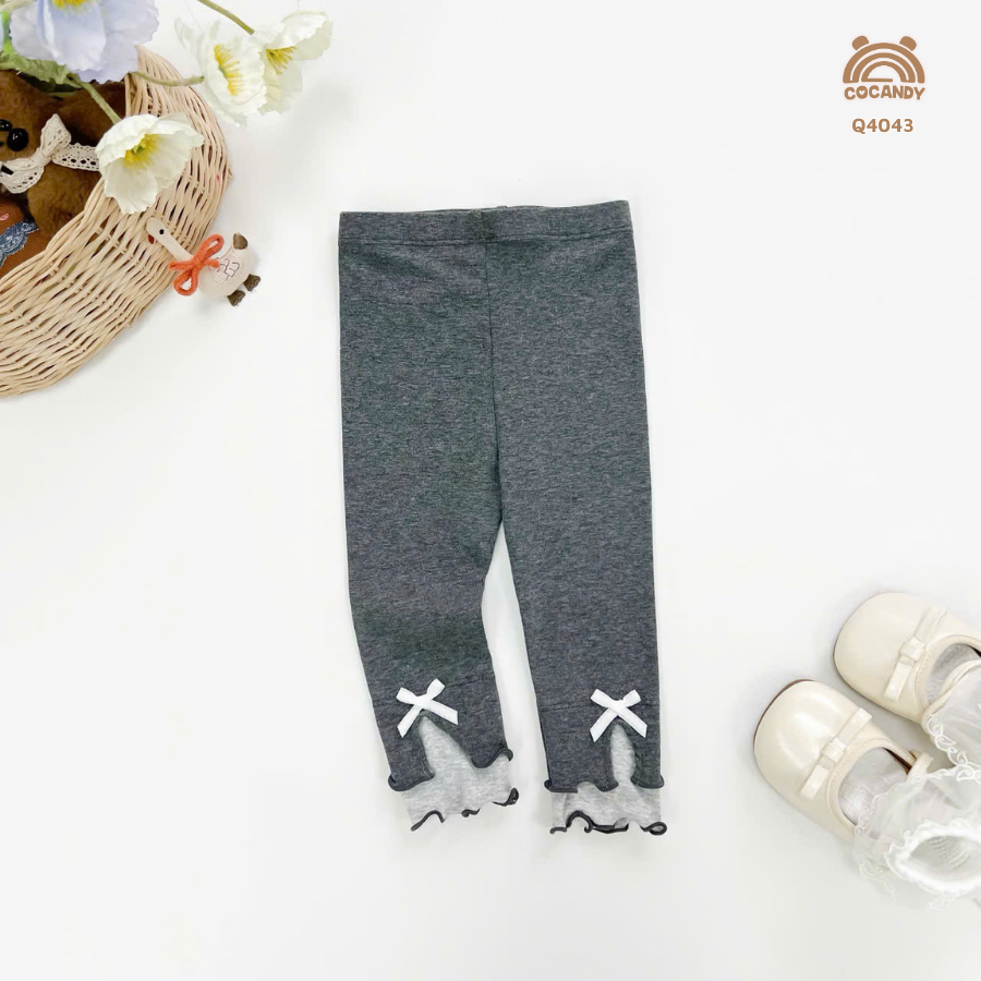 Quần dài legging XÁM ĐẬM phối XÁM NHẠT  gấu sóng nơ