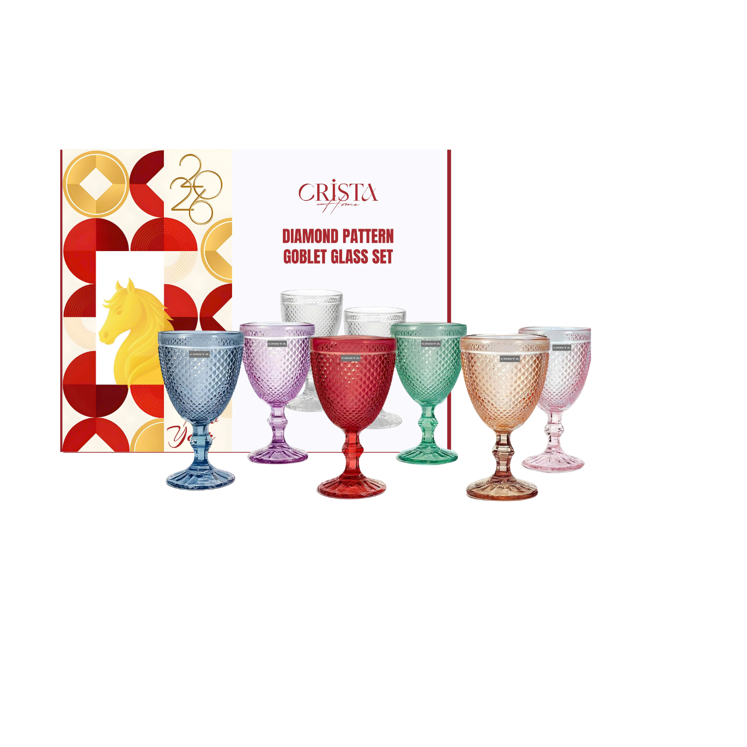 Bộ 6 ly thủy tinh CRISTA HOME  vân kim cương màu Pastel 300ml_thumbnail_8