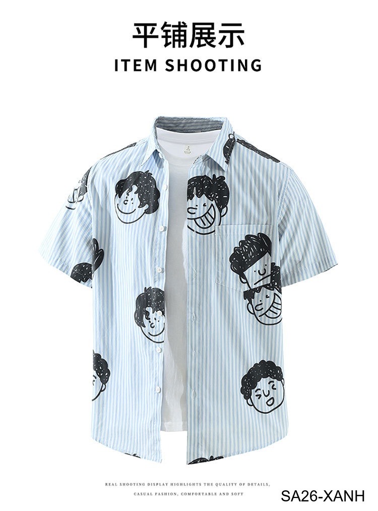 SA26 - Áo sơ mi nam tay ngắn họa tiết mặt cười phong cách Nhật Bản, chất cotton mềm mại, form rộng thoải mái_thumbnail_14