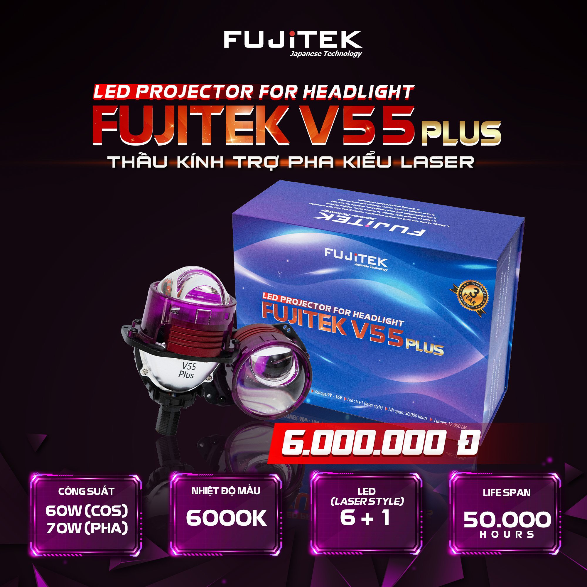 Fujitek V55 Plus Đèn bi led có trợ pha kiểu Laser độc đáo_thumbnail_2