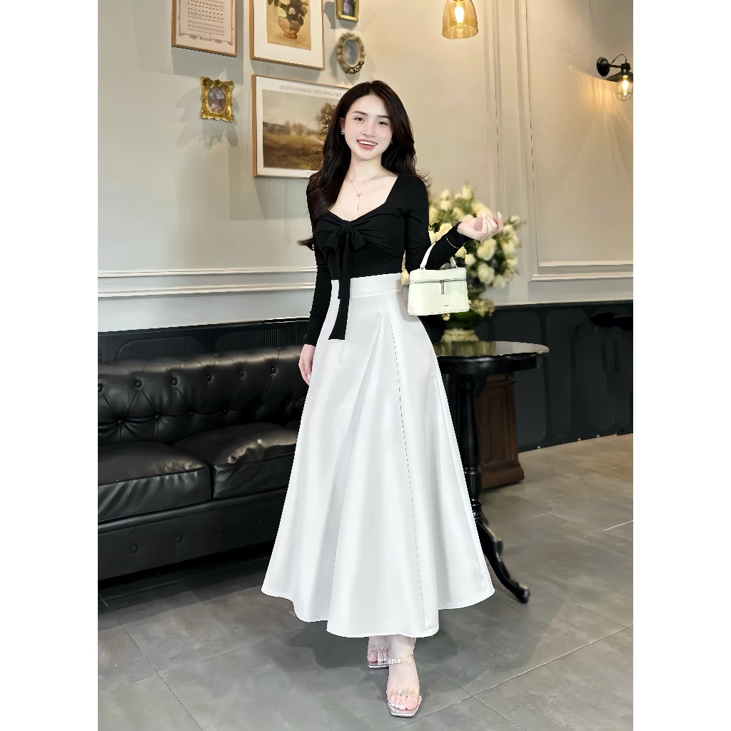 Chân váy xòe bồng gold Nhật (Có túi, khóa kéo sau)