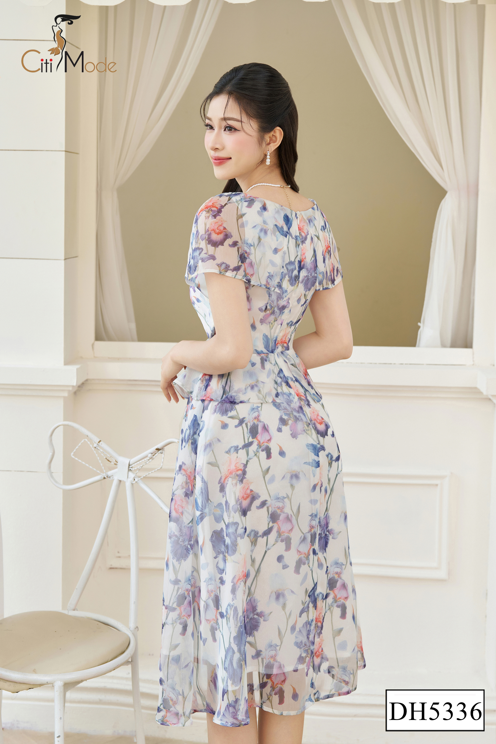 Đầm xoè peplum hoa tím cổ xoắn_thumbnail_2