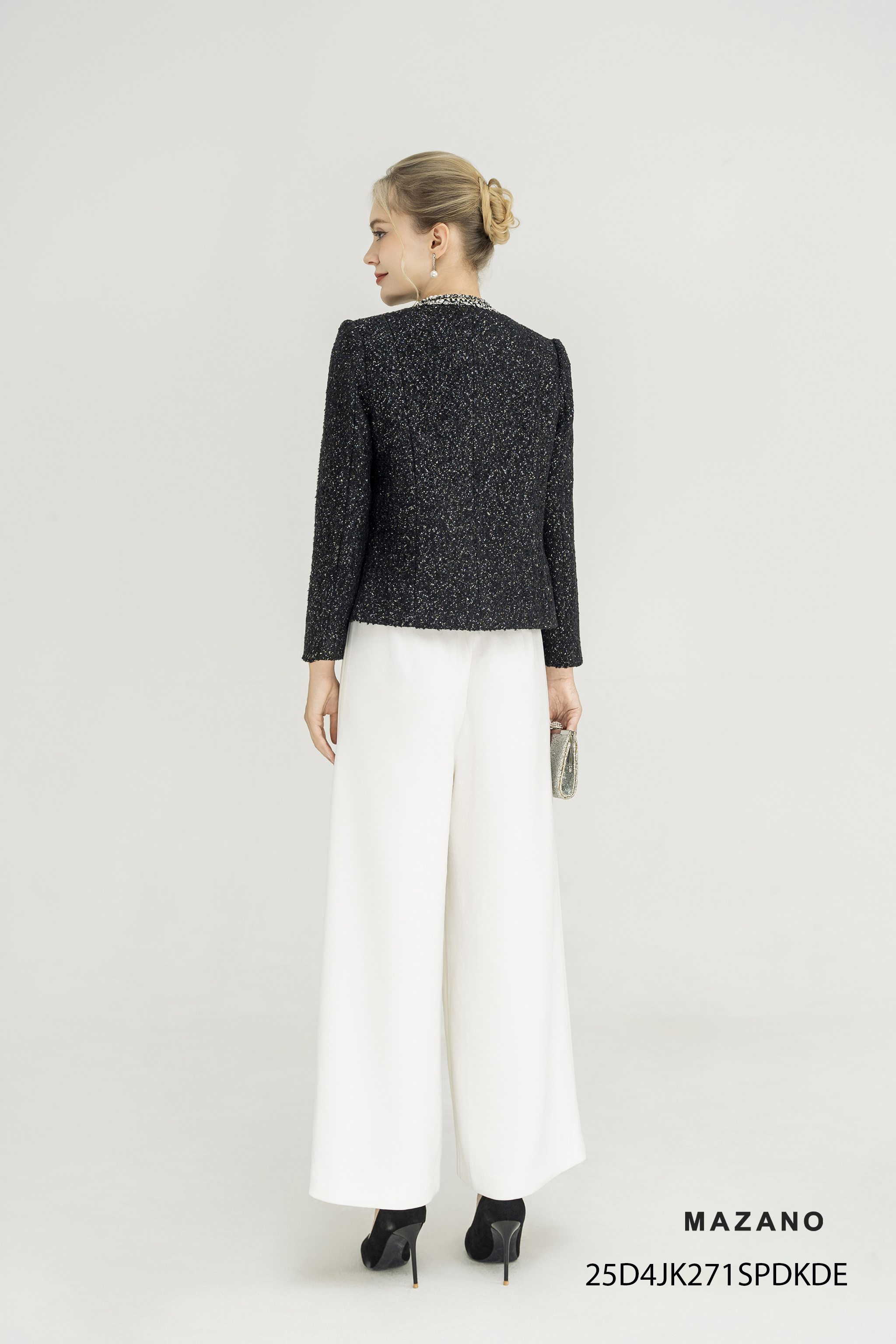 Áo khoác ngắn Vải dạ tweet không cổ tay dài_thumbnail_4