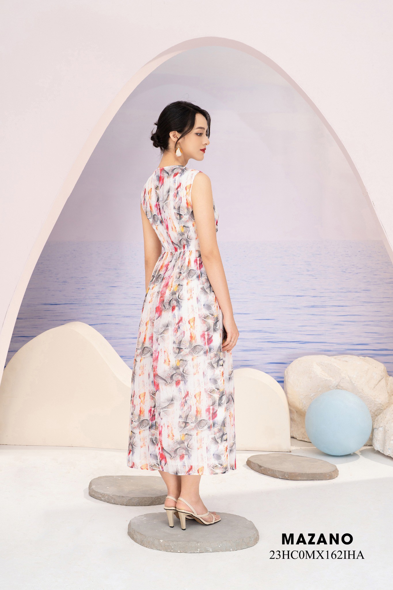 Đầm Maxi vải voan đi biển eo nhỏ in hoa_thumbnail_2