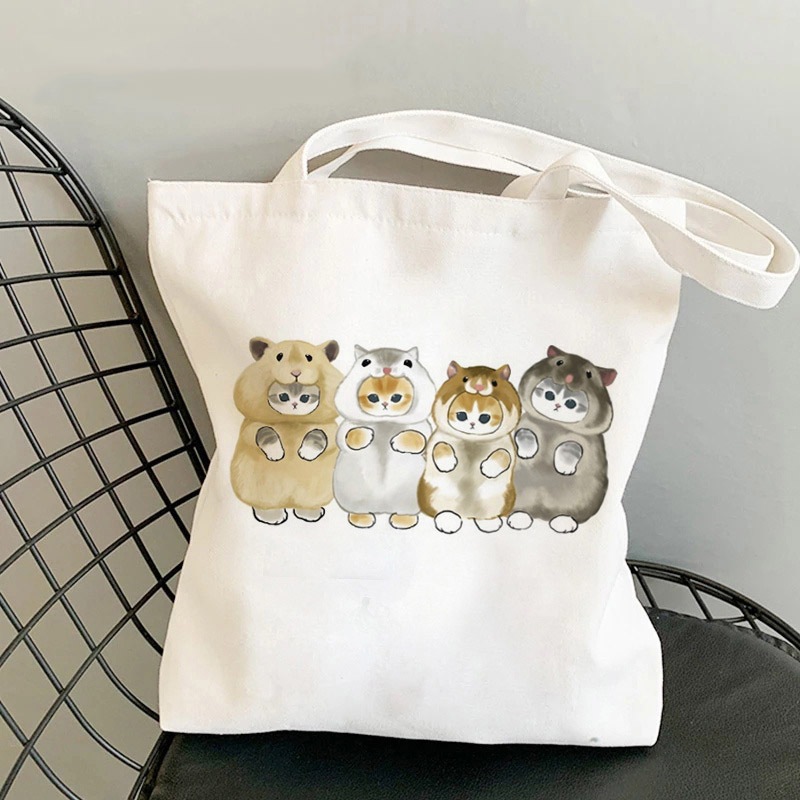 Túi tote phong cách Hàn Quốc in hình mèo - Túi vải canvas kích thước 33x37cm đựng vừa A4 và laptop - TOTE09_thumbnail_5