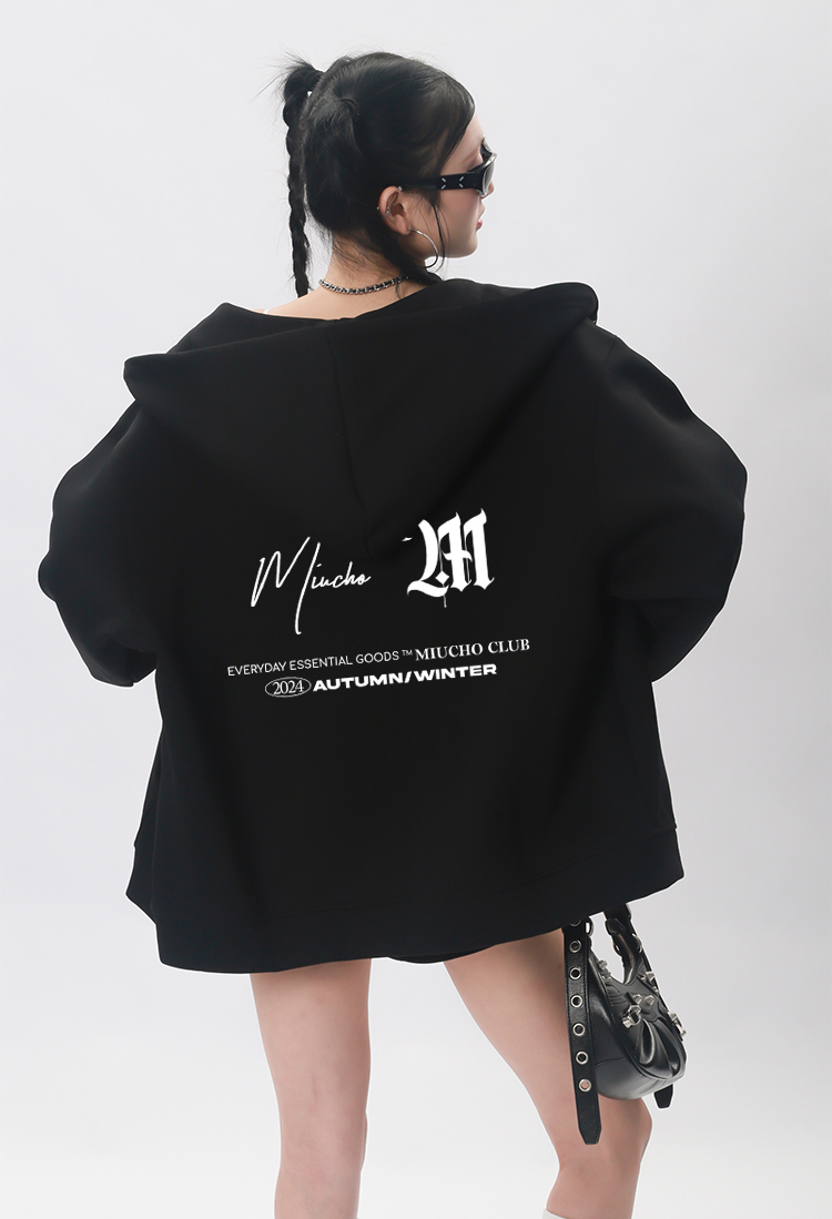 Áo hoodie zip local brand form rộng vải nỉ chân cua HZD1635 Miucho in typography_thumbnail_6