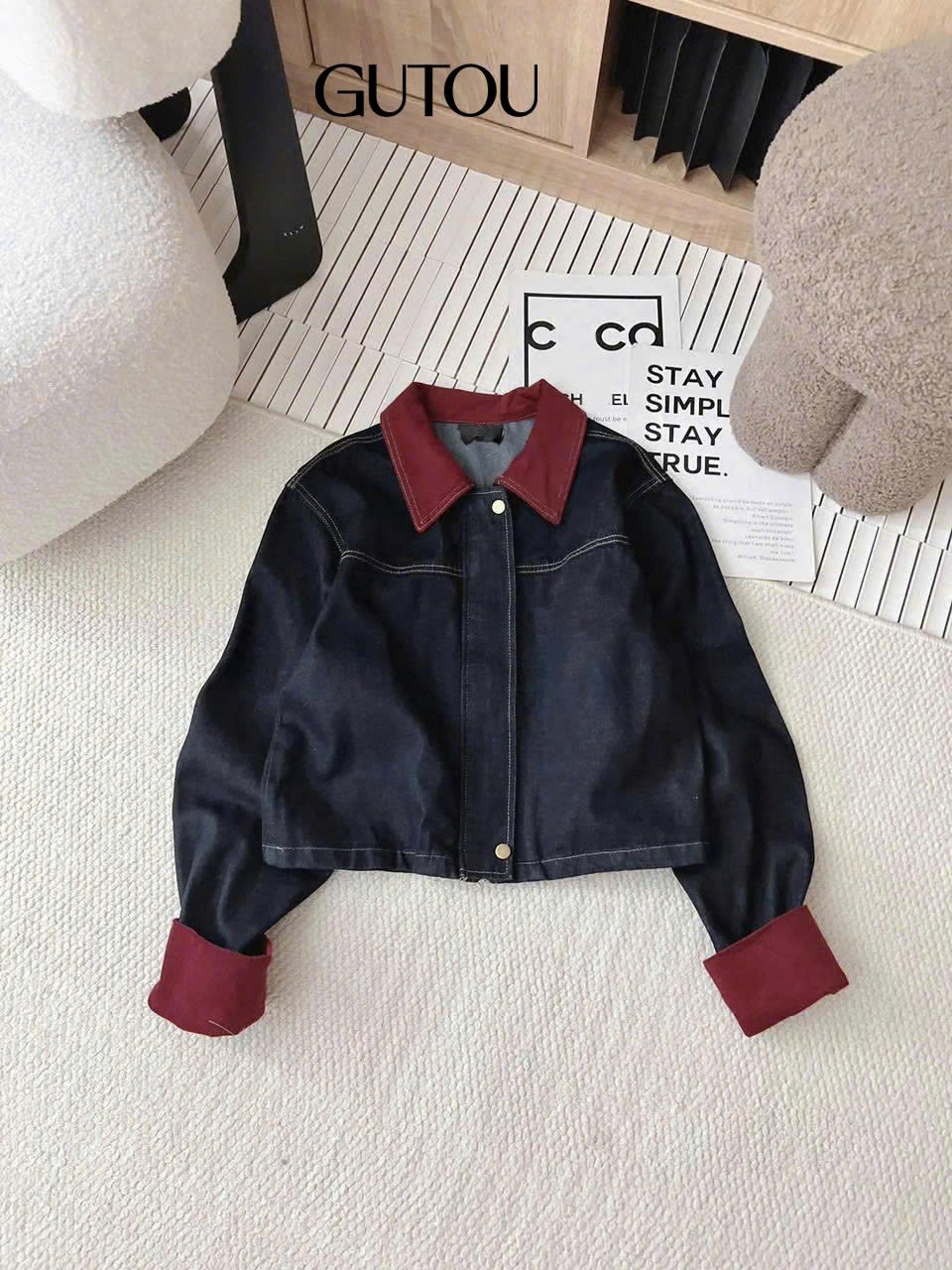 [GUTOU] Áo Khoác Jean Denim Phối Màu Cá Tính_thumbnail_3