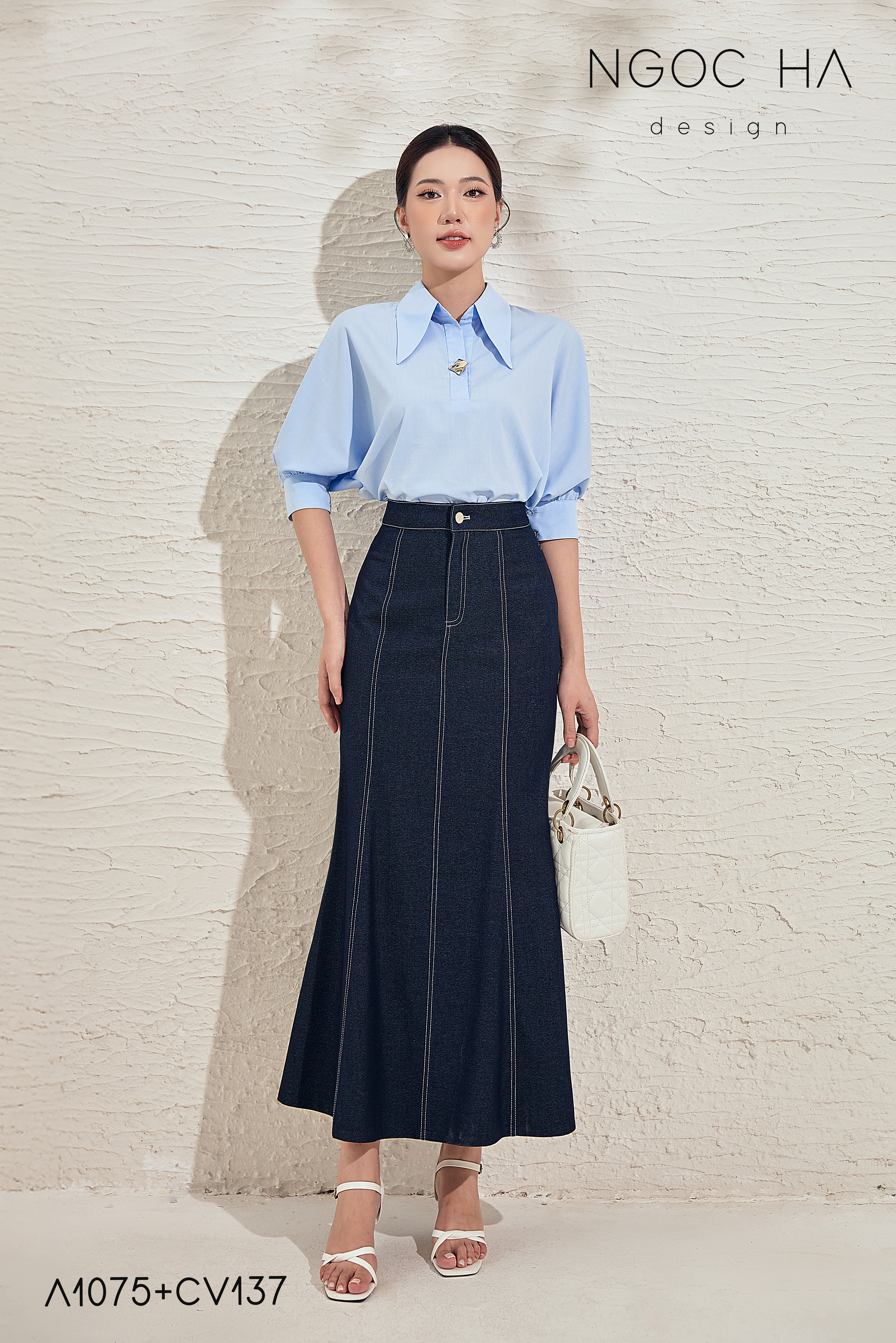 Calli Skirt_ Chân Váy Bò Đuôi Cá May Chỉ Nổi CV137