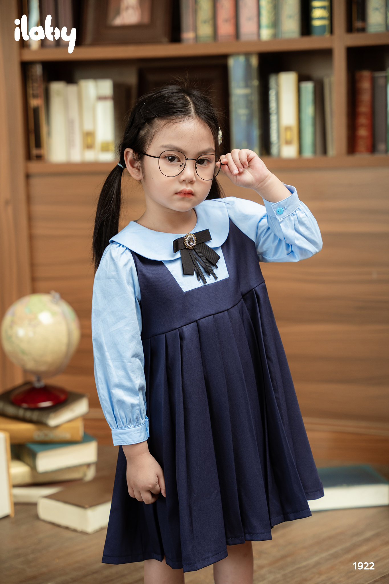 Váy xếp ly giả yếm phối màu xanh trời_thumbnail_1