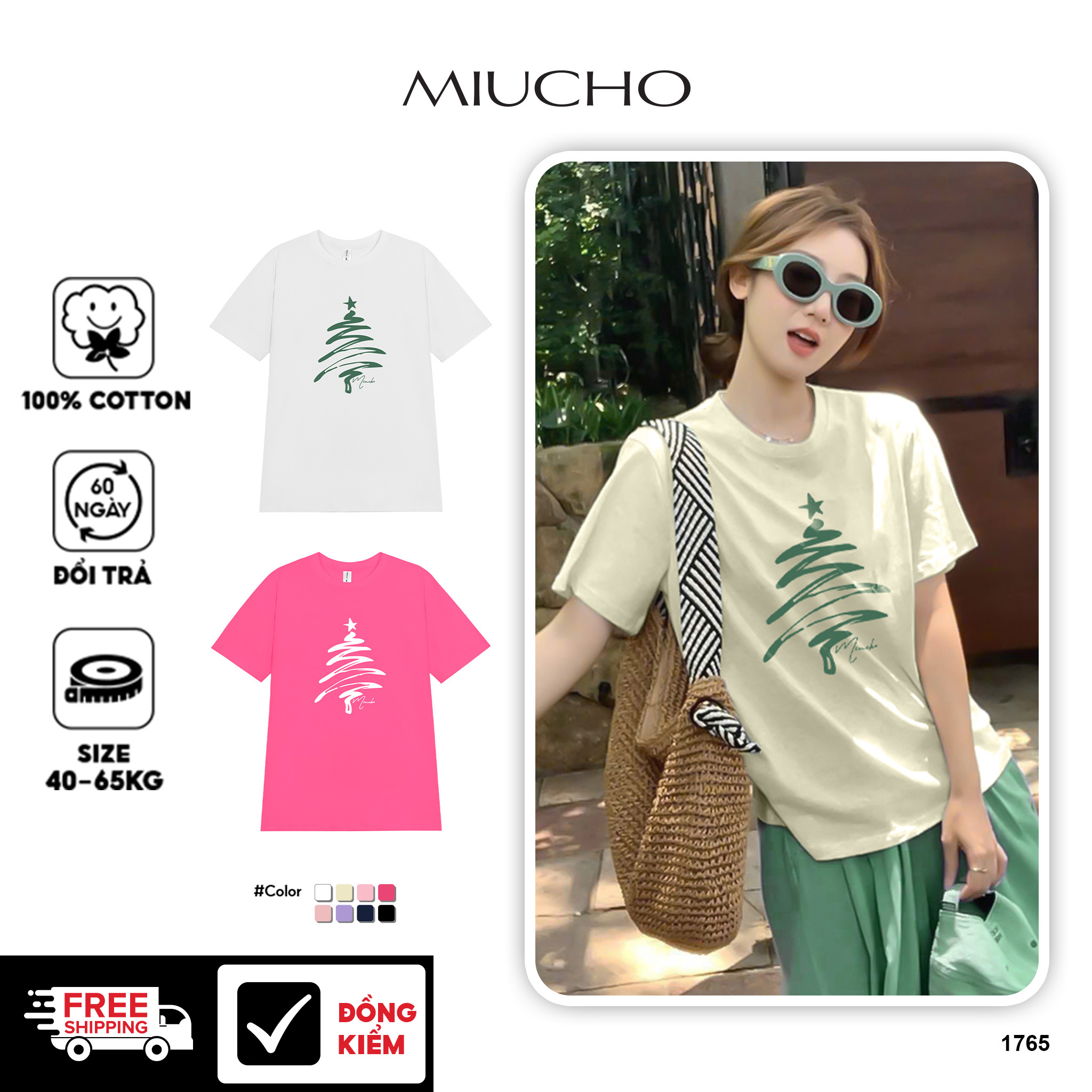 Áo thun nữ giáng sinh noel form vừa regular vải cotton 4c thoáng mát 1765 Miucho Chic Chic in artwork