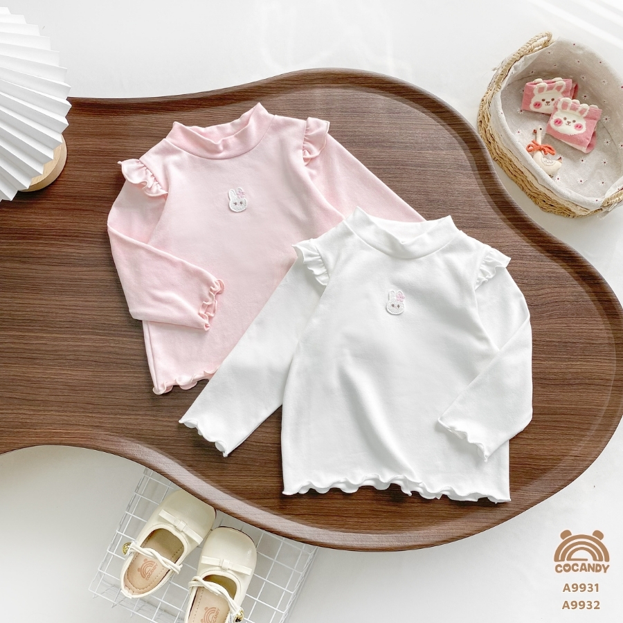 Áo dài TRẮNG phối bèo sóng thêu thỏ