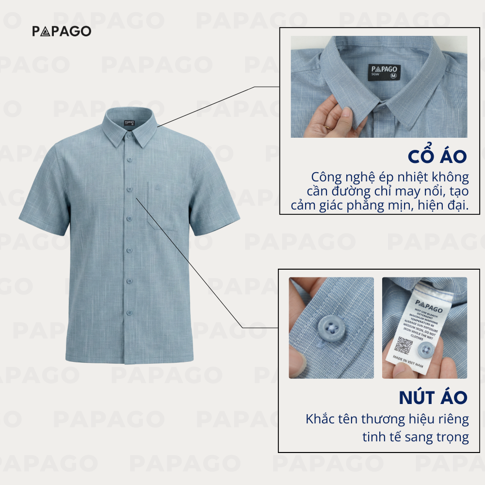 Áo sơ mi nam Trung niên thêu logo PAPAGO tay ngắn lai ngang - P25SNTT002_thumbnail_2