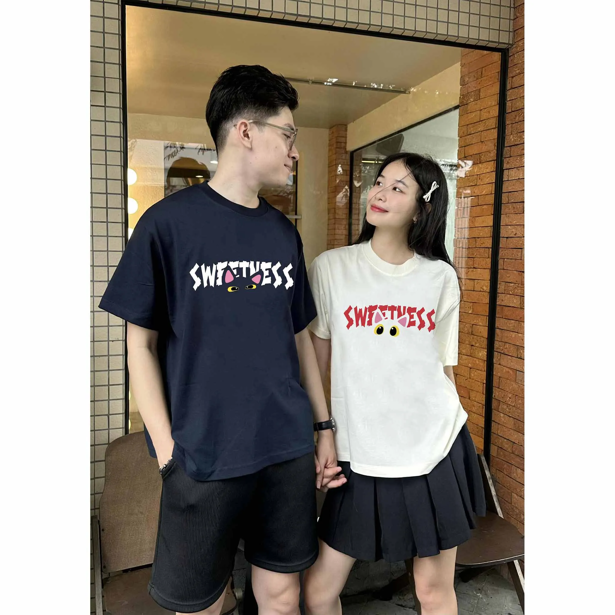 Áo thun cặp đôi phong cách Hàn Quốc 2549 Miucho chất vải cotton thoáng mát thấm hút mồ hôi_thumbnail_5