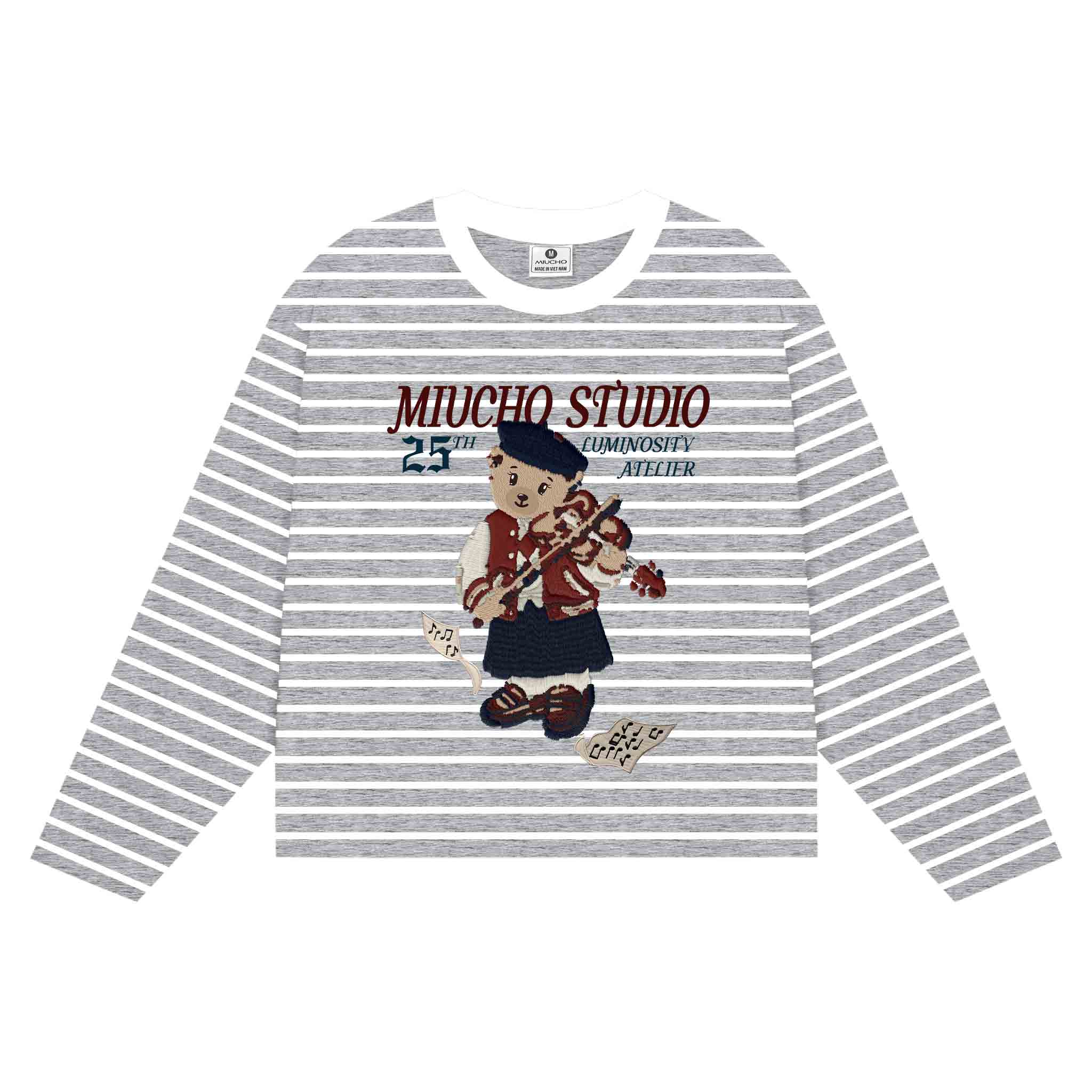 Áo thun boxy tay dài unisex Miucho Studio vải bo rip cao cấp thoáng mát gấu teddy kẻ sọc mix màu 2708_thumbnail_7