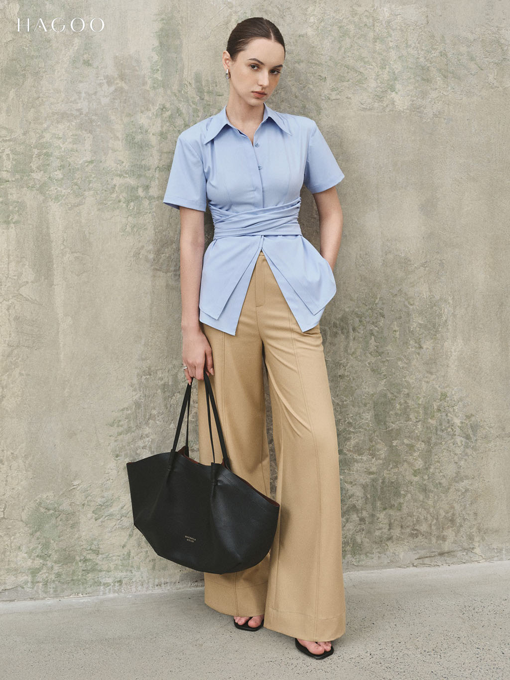 Áo sơ mi nhún eo hai vạt HAGOO_thumbnail_2