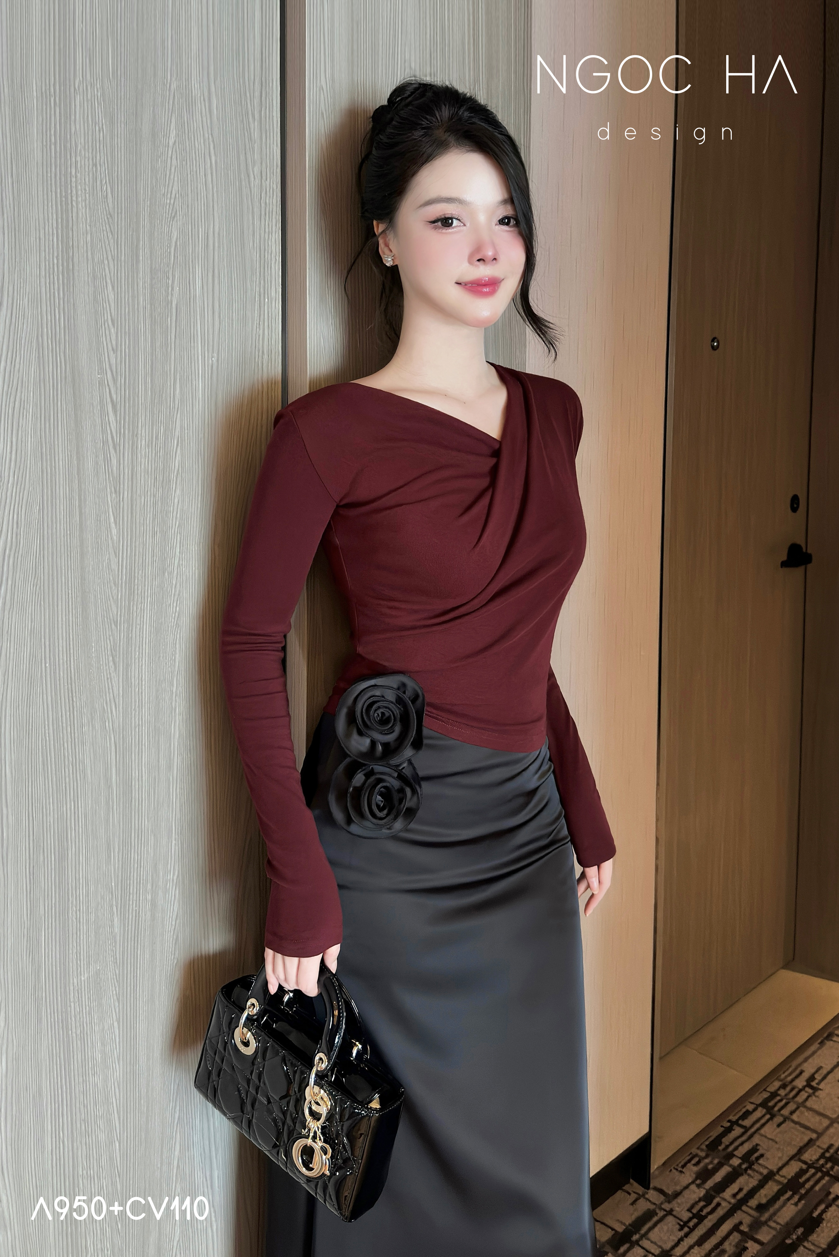 Jeri Top_ Thun Cổ Xếp Đổ Lệch Vai Dài Tay A950