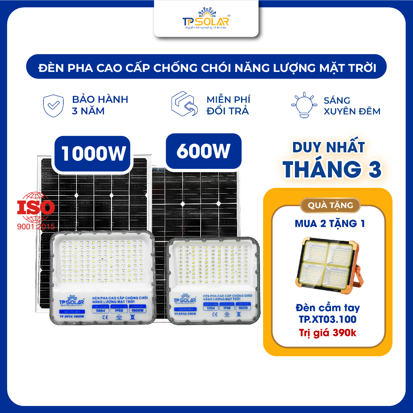 Đèn pha cao cấp chống chói năng lượng mặt trời (TP.DP04.600 / TP.DP04.1000)