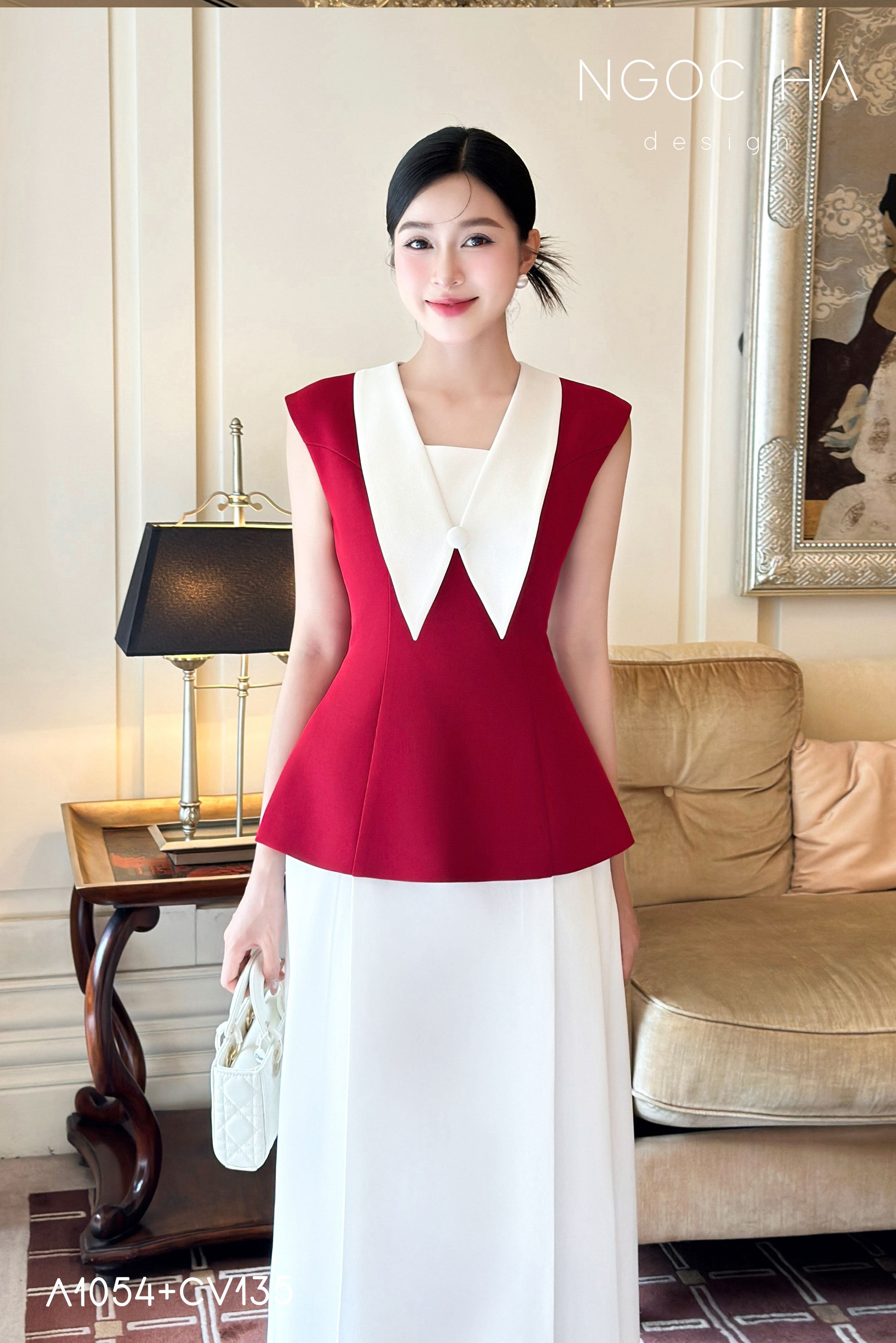 Sara Top_ Áo Peplum Mix Cổ trắng Màu Đỏ A1054_thumbnail_4